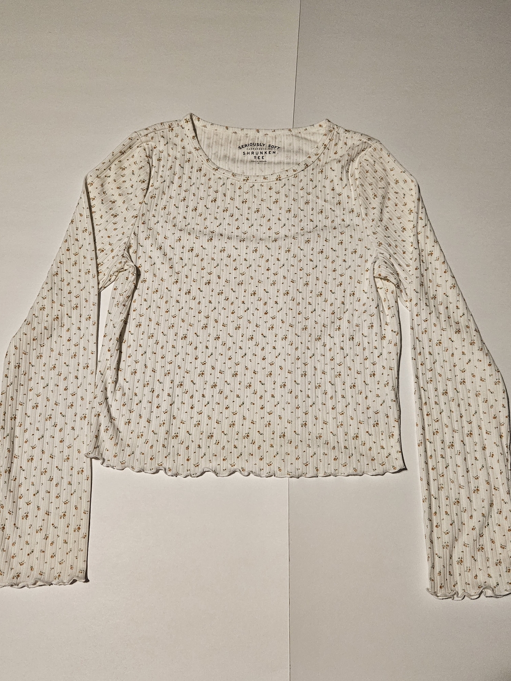 Aeropostale Seriously Soft Shrunken Tee Long-Sleeve Cream with Floral Print